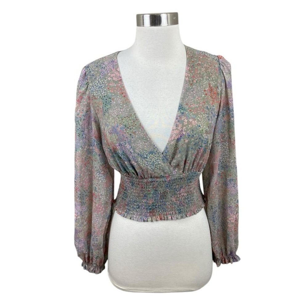 Aritzia Floral Wrap Blouse - Pastel Mix